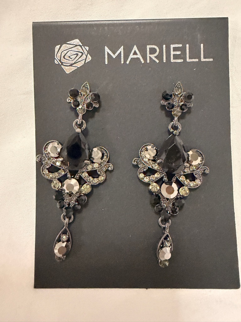 Mariell Black Crystal Filigree Drop Earrings